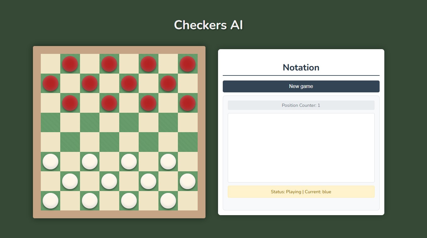 Screenshot of checkers.ai board game interface