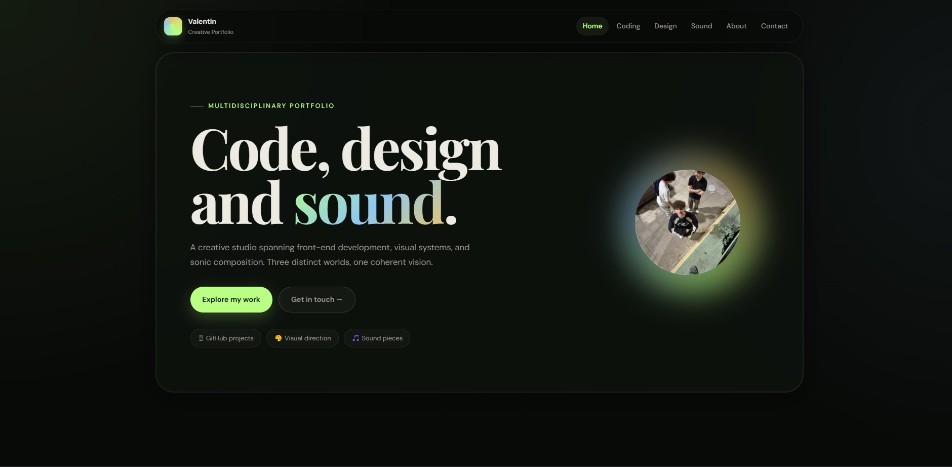 Screenshot of Valentin's portfolio website